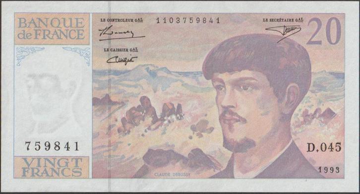 Frankrijk 20 francs 1993 XF p.151g (# 3), Postzegels en Munten, Bankbiljetten | Europa | Niet-Eurobiljetten, Los biljet, Frankrijk