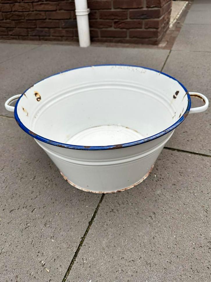 Vintage Emaille teiltje met Blauwe Rand, Antiek en Kunst, Antiek | Emaille, Ophalen
