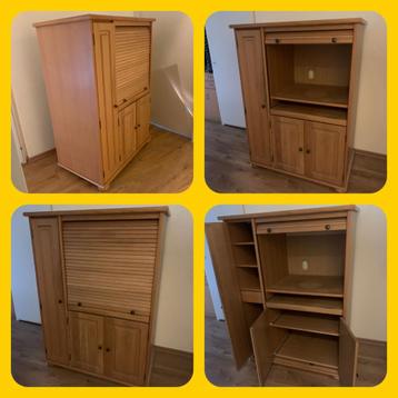 068. Eikenhouten Kast met Roldeur en uitschuifbaar blad beschikbaar voor biedingen