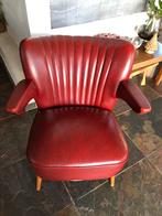 Bordeaux rode sky leren fauteuil, jaren ‘50, vintage, Huis en Inrichting, Fauteuils, Ophalen, Zo goed als nieuw, 75 tot 100 cm