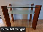 Glazen en houten tv meubel, 25 tot 50 cm, Gebruikt, Rechthoekig, Glas