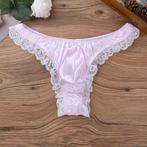 Roze satijnen heren slip / onderbroek sexy kanten sissy, Verzenden, Roze, Slip