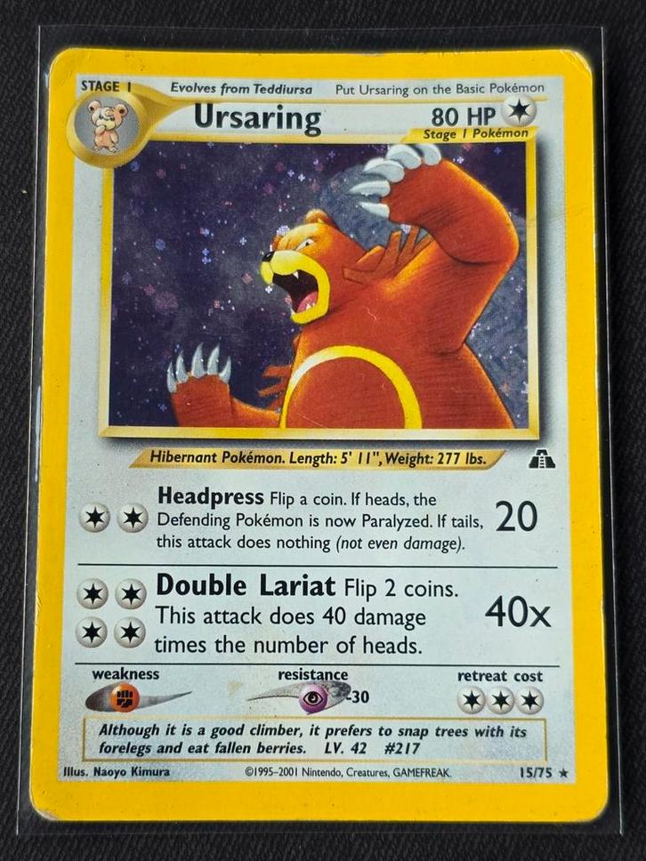 Ursaring 15/75 Neo Discovery Holo Light Played, Hobby en Vrije tijd, Verzamelkaartspellen | Pokémon, Gebruikt, Losse kaart, Foil