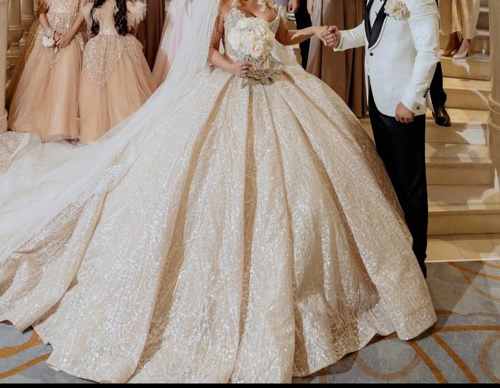 Prachtige beige princessen bruidsjurk, Ophalen of Verzenden, Zo goed als nieuw, Beige, Trouwjurk