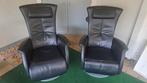 2 Relaxstoelen Zwart Leder, Huis en Inrichting, Fauteuils, Ophalen, Gebruikt, 100 tot 125 cm, 50 tot 75 cm