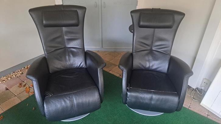 2 Relaxstoelen Zwart Leder, Huis en Inrichting, Fauteuils, Gebruikt, Leer, 50 tot 75 cm, 100 tot 125 cm, Ophalen
