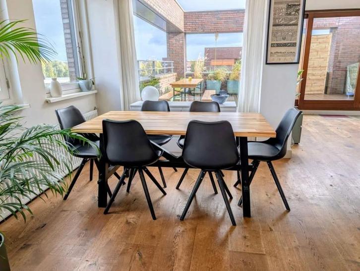 IKEA Skogsta eettafel + 6 stoelen (los of samen) - €299, Huis en Inrichting, Tafels | Eettafels, Gebruikt, 50 tot 100 cm, 150 tot 200 cm