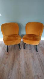 Twee stijlvolle fauteuils, okergeel, Huis en Inrichting, Fauteuils, Ophalen, Gebruikt, Minder dan 75 cm, Stof