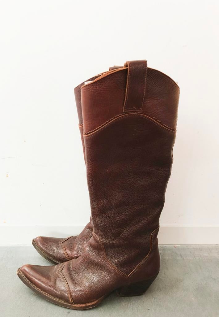 Handgemaakte leren cowboy boots - amper gedragen!, Hoge laarzen, Bruin, Ophalen of Verzenden, Zo goed als nieuw