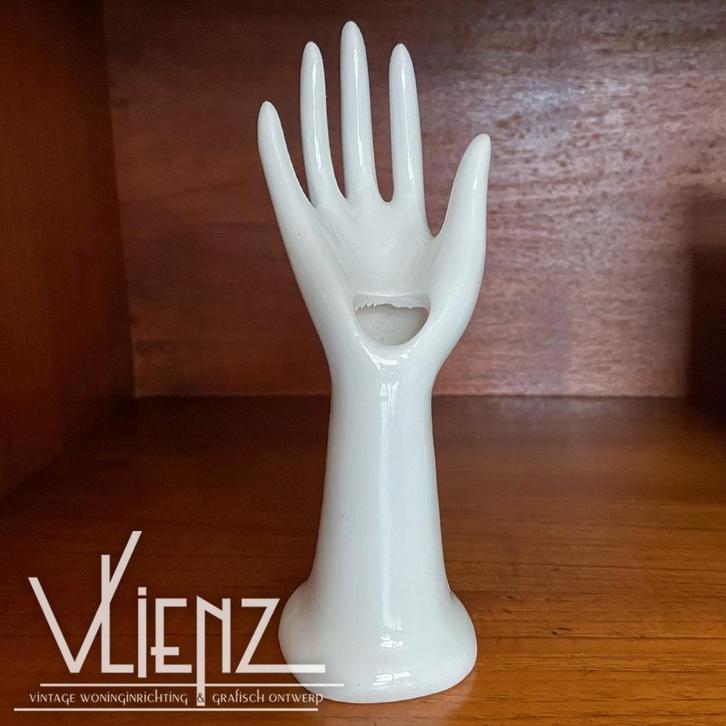 Vintage, retro porseleinen hand, vaas, ringen, sieraden, Verzamelen, Retro, Huis en Inrichting, Ophalen of Verzenden