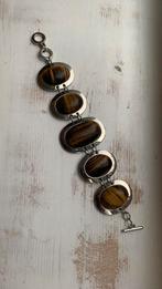 Moderne look Tijgeroog Armband staal 21cm, Ophalen of Verzenden, Gebruikt, Zilver, Staal