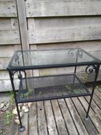 Vintage tafeltje van metaal en glas, Huis en Inrichting, Tafels | Bijzettafels, Minder dan 55 cm, Gebruikt, Metaal of Aluminium