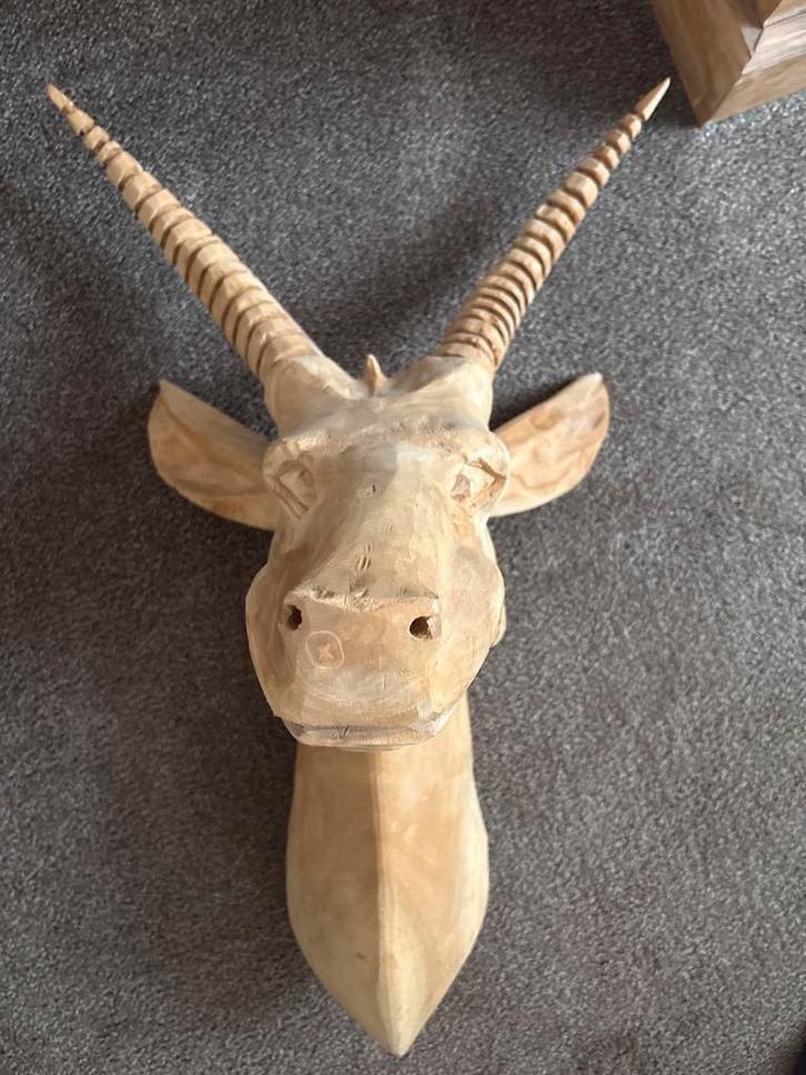 Houten Gazelle Hoofd - Massief en Decoratief, Antiek en Kunst, Kunst | Beelden en Houtsnijwerken, Ophalen