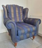 Gratis Stoel fauteuil donkerblauw met goud ribstof Landelijk, Huis en Inrichting, Fauteuils, Ophalen, 75 tot 100 cm, 75 tot 100 cm