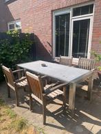 Tuintafel, stalen tafel met natuurstenen blad, Ophalen, Zo goed als nieuw, Rechthoekig, Metaal