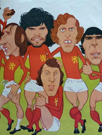 Poster Nederlands Elftal 1974, 1mtr. breed Cruyff, v.Hanegem beschikbaar voor biedingen