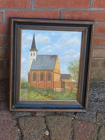 Schilderij de kerk van den Hoorn Texel B. v. d. Waard beschikbaar voor biedingen