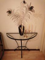 Sidetable tafel staal met glasplaat, Huis en Inrichting, Tafels | Sidetables, Ophalen, Overige vormen, 25 tot 50 cm, Glas