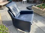 Blauwe lederen fauteuil leoluxs, Huis en Inrichting, Ophalen, Gebruikt, Minder dan 75 cm, Leer