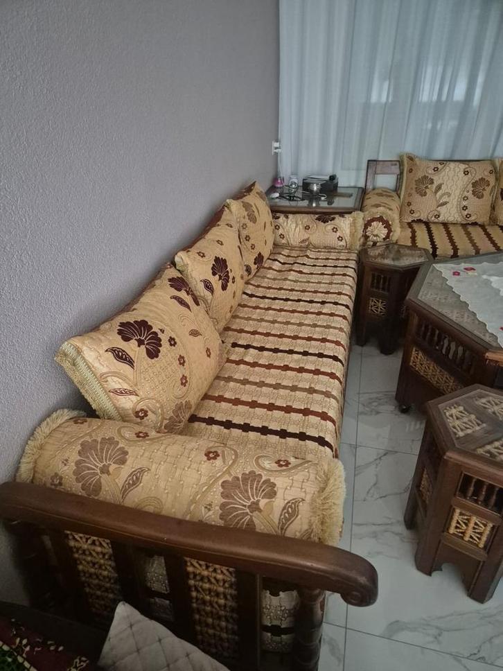 Mooie Marokkaanse Sedari Zithoek met Tafel, Huis en Inrichting, Banken | Complete zithoeken, Zo goed als nieuw, Hout, Ophalen of Verzenden