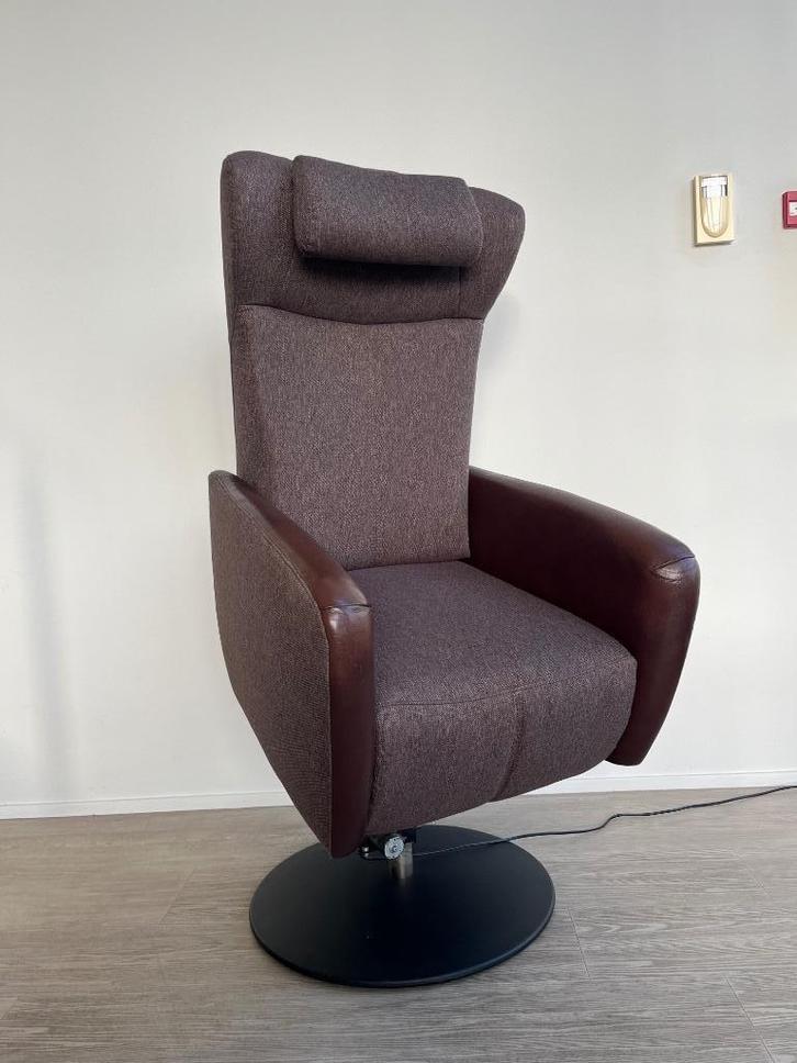 Prominent Sorisso Sta Op Relaxfauteuil Bruin Leer Stof L XL, Huis en Inrichting, Fauteuils, Zo goed als nieuw, Leer, Stof, Minder dan 50 cm