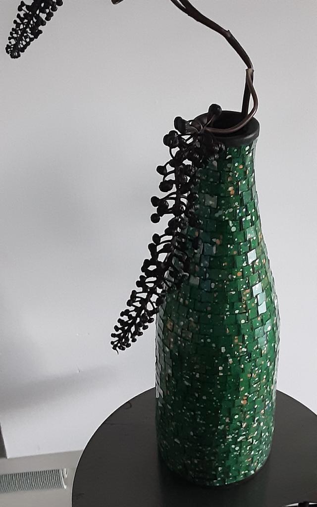 XXL PEACOCK zware mozaïek glas vaas vloervaas fles groen, Huis en Inrichting, Woonaccessoires | Vazen, Gebruikt, Groen, 50 tot 75 cm