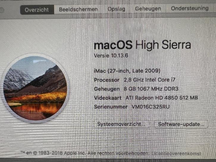 iMac 27" late 2009, Computers en Software, Apple Desktops, Gebruikt, iMac, SSD, 2 tot 3 Ghz, 8 GB, Ophalen