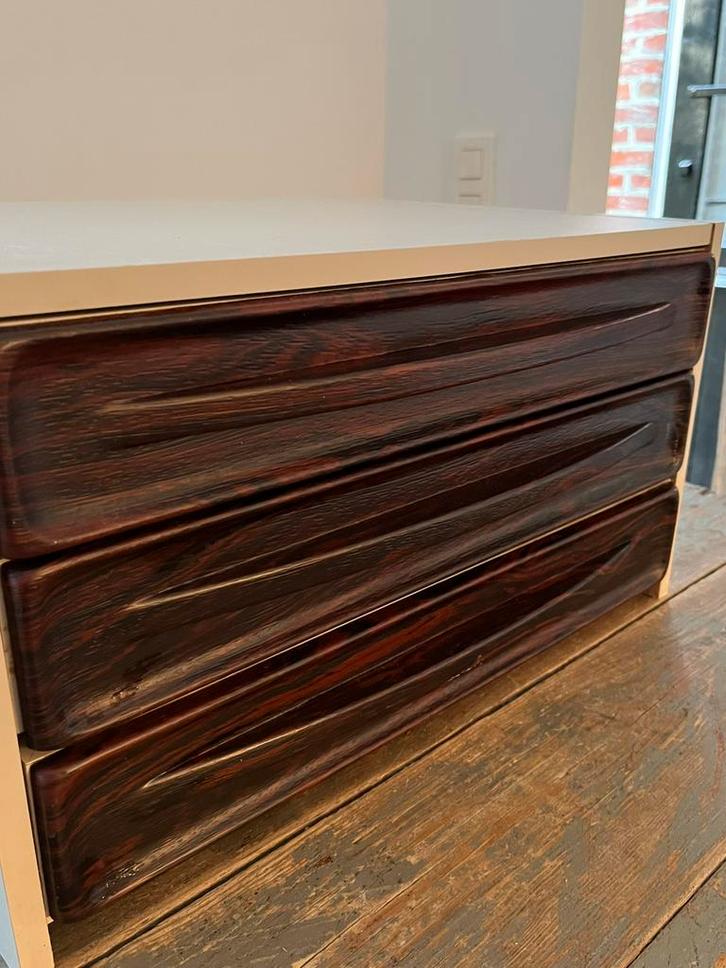 VINTAGE RETRO LADENKAST WIT DONKERBRUIN OPBERGEN, Huis en Inrichting, Kasten | Ladekasten, Zo goed als nieuw, Minder dan 100 cm