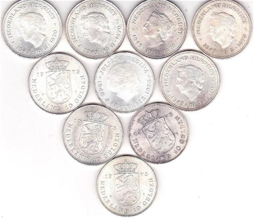 10 GULDEN MUNTEN 5 X 1970 en 5 X 1973, Postzegels en Munten, Munten | Nederland, 10 gulden, Koningin Juliana, Zilver, Verzenden