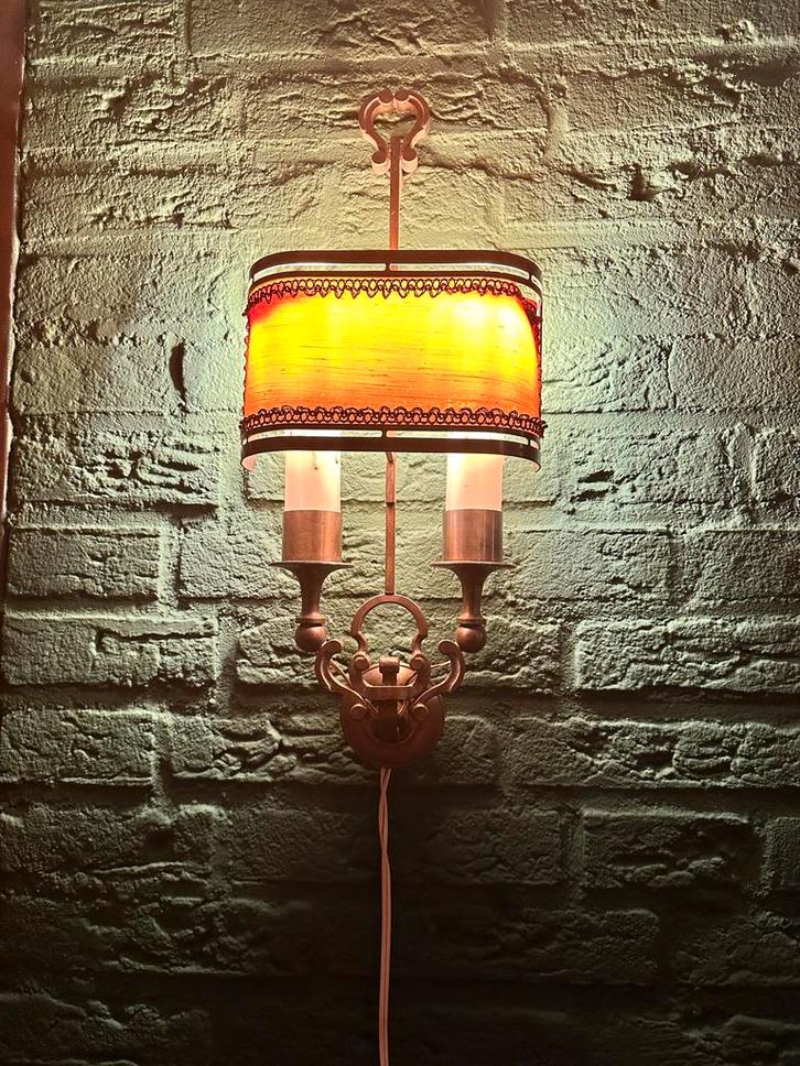 Klassieke Wandlamp met Stoffen Kap, Huis en Inrichting, Lampen | Wandlampen, Gebruikt, Metaal, Ophalen