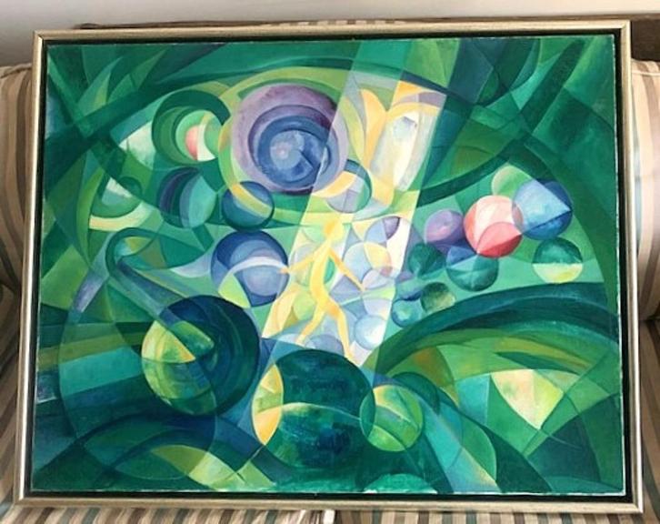 "Mens in de cosmos" - 1973 - Hermanus v. Valen (1916-1996), Antiek en Kunst, Kunst | Schilderijen | Klassiek, Ophalen of Verzenden