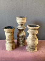Houten Kandelaars 3 nieuw stoer sober landelijk kerst, Huis en Inrichting, Woonaccessoires | Kandelaars en Kaarsen, Beige, Nieuw