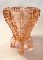 Unieke art deco vaasje, antiek, geperst roze glas, Ophalen of Verzenden