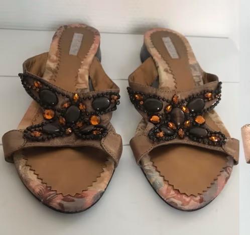 Sandalen slippers brons/goud taxi steentjes bruin oranje 37, Kleding | Dames, Schoenen, Zo goed als nieuw, Sandalen of Muiltjes