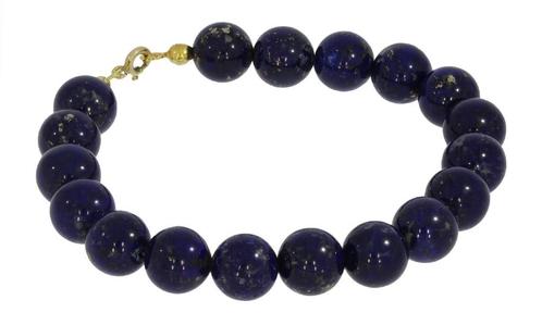 Lapis Lazuli kralen armband 14k gouden slot vintage dames, Sieraden, Tassen en Uiterlijk, Antieke sieraden, Armband, Goud, Met edelsteen