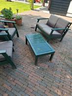 GRATIS op te halen 4  persoons houten tuinsetje, Tuin en Terras, Tuinsets en Loungesets, Ophalen, Gebruikt, Hout, 2 zitplaatsen