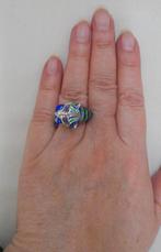 Prachtige zilveren royale ring panter met emaillen nr.557, Verzenden, Zilver, Ring