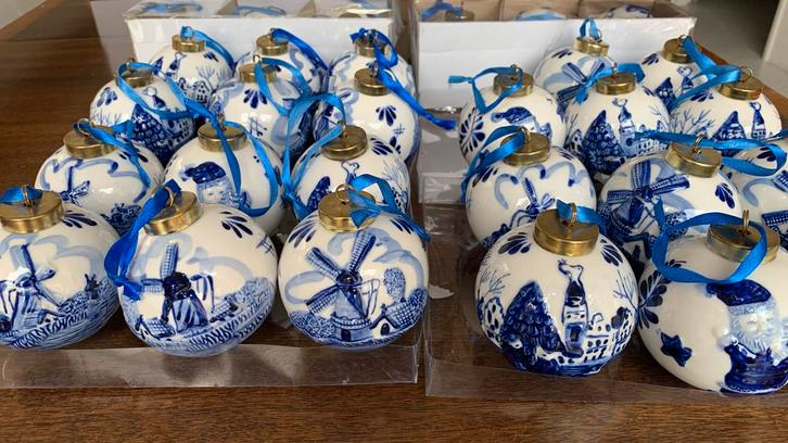 Delfts blauwe kerstballen, handbeschilderd - 54 stuks, Diversen, Kerst, Zo goed als nieuw, Ophalen