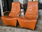2 Leren Fauteuils met RVS Frame, Ophalen, 75 tot 100 cm, 50 tot 75 cm