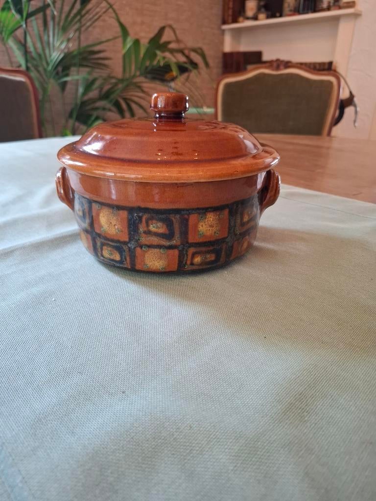 Vintage Franse aardewerk stoofpot met deksel, Antiek en Kunst, Ophalen of Verzenden