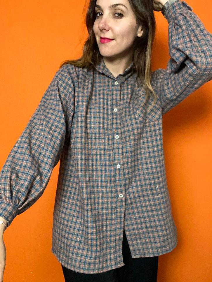 Vintage overhemd - geruit - grijs - 36/S, Kleding | Dames, Blouses en Tunieken, Gedragen, Maat 36 (S), Grijs, Ophalen of Verzenden