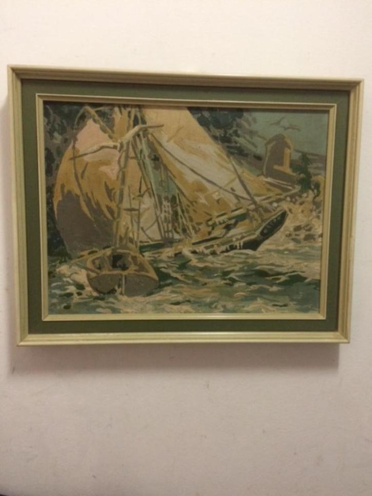 Schilderij 'Zeilschepen in nood', Antiek en Kunst, Kunst | Schilderijen | Klassiek, Ophalen of Verzenden