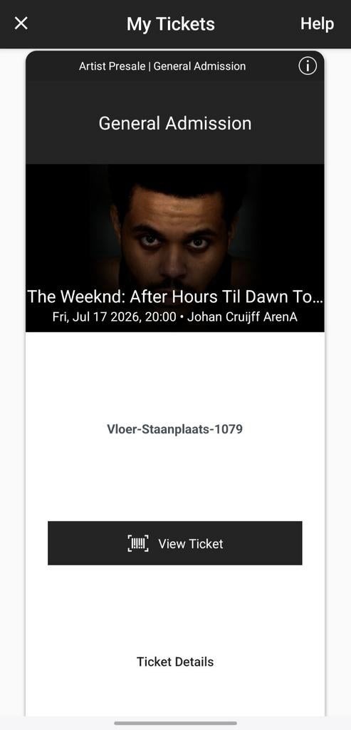 Staanplaats The Weeknd 17 juli, Tickets en Kaartjes, Eén persoon, Juli