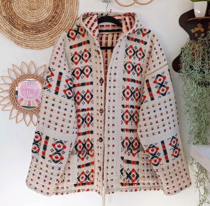 Vintage Nepal wollen norway vest jas hippie nordic dale 80s, Kleding | Dames, Truien en Vesten, Zo goed als nieuw, Maat 46/48 (XL) of groter