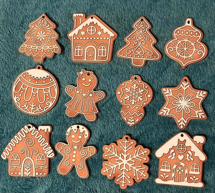 Gingerbread kerstversiering 12 kerstbal poppetje huisje, Hobby en Vrije tijd, Kledingapplicaties en Hotfix, Nieuw, Ophalen of Verzenden