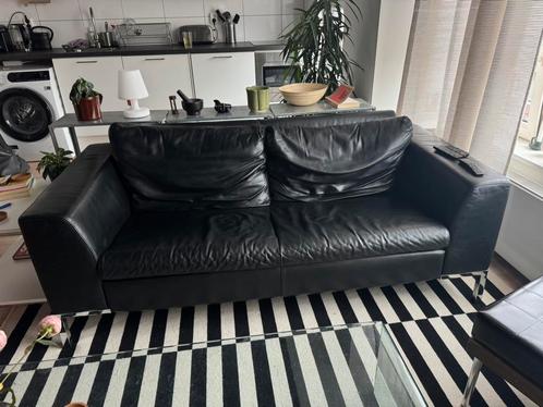2-zits Zwartleren bank, Huis en Inrichting, Banken | Bankstellen, Gebruikt, Rechte bank, Tweepersoons, 150 tot 200 cm, 75 tot 100 cm