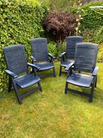 4 degelijke blauwe tuinstoelen, Tuin en Terras, Tuinstoelen, Ophalen of Verzenden, Gebruikt, Plastic, Verstelbaar
