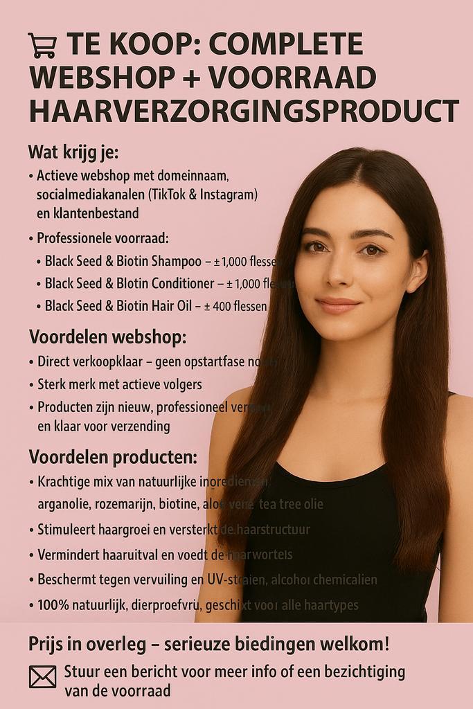 TE KOOP COMPLETE WEBSHOP VOORRAAD HAARVERZORGINGSPRODUCTEN, Zakelijke goederen, Exploitaties en Overnames