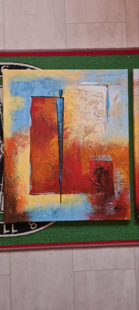 Drieluik met reliëf, 50x60cm per stuk, Antiek en Kunst, Kunst | Schilderijen | Abstract, Ophalen