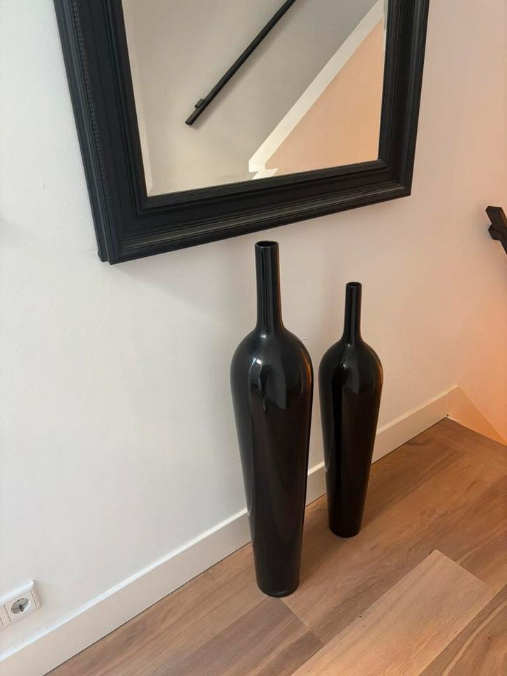 & Klevering grote glazen hoge zwarte vazen, glass decoratie, Huis en Inrichting, Woonaccessoires | Vazen, Nieuw, Zwart, 75 cm of meer